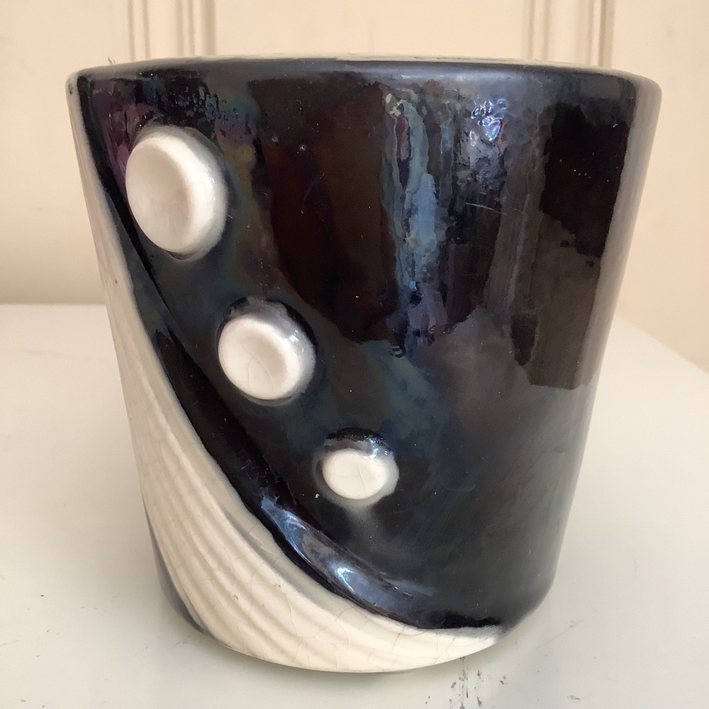 Vintage Royal Copley MCM Black White Geometric Planter Vase